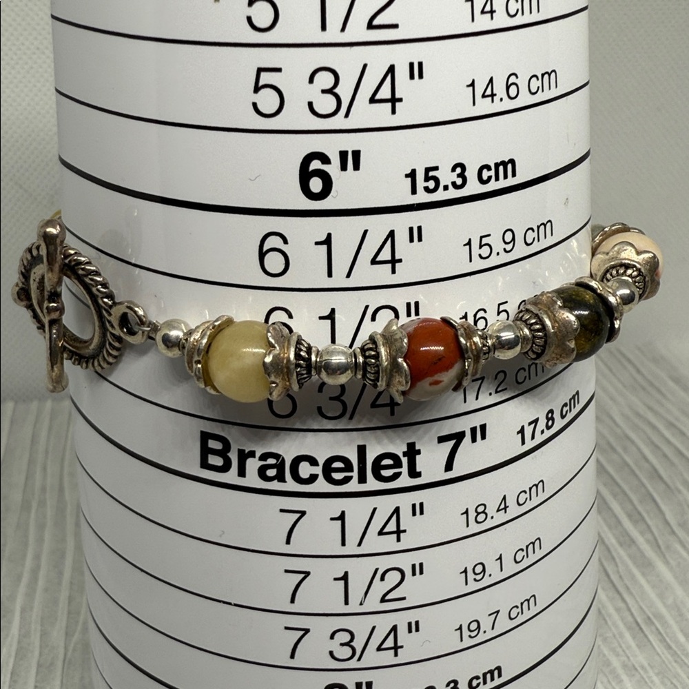 Silver Tone (Untested) Multi-Stone Beaded Bracele… - image 2